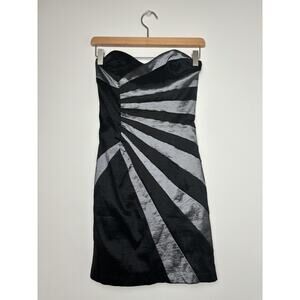 Vintage Cache Women's Mini Cocktail Dress Silver Black Sweetheart Strapless Sz 4